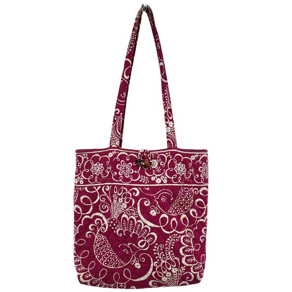 Vera Bradley Twirly Birds Tote Shoulder Bag Quilted Floral Paisley Toggle Pink